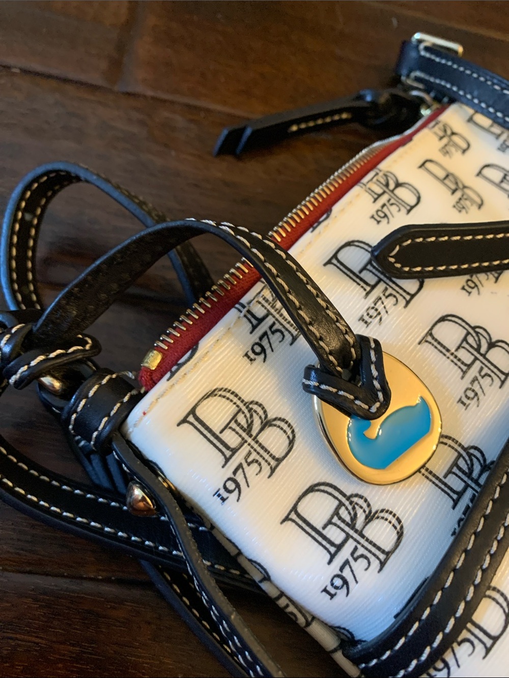 Dooney & Bourke White and Black DB Monogram Crossbody with Charm - Picture 9 of 9